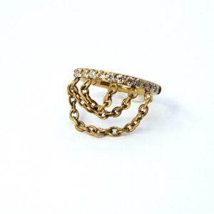 kuldne rõngas kivikeste ja kolme ketiga | segment ring