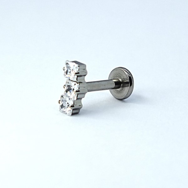 metalne kõrvarõngas kolme valge ruudukujulise kiviga