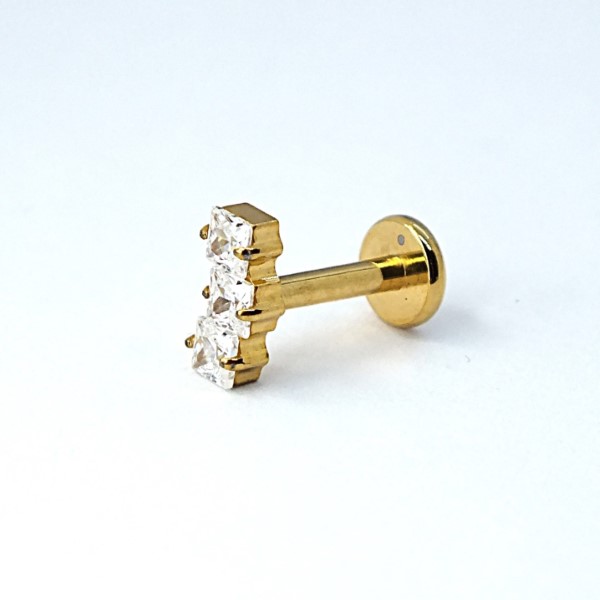 kuldne kõrvarõngas kolme ruudukujulise kiviga