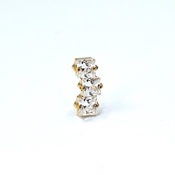 kuldne kõrvarõngas kolme ruudukujulise kiviga