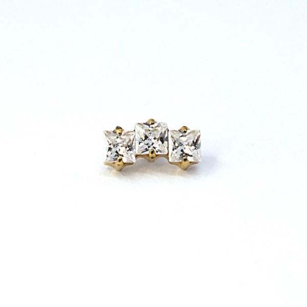 kuldne kõrvarõngas kolme ruudukujulise kiviga