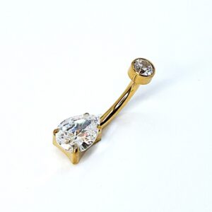 Kuldse tooniga kahe kivikesega titaanist nabaneet